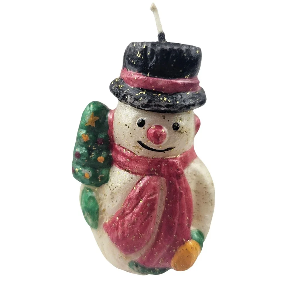 Christmas Candle Snowman with‎ Tree Holiday Decor Festive Decoration